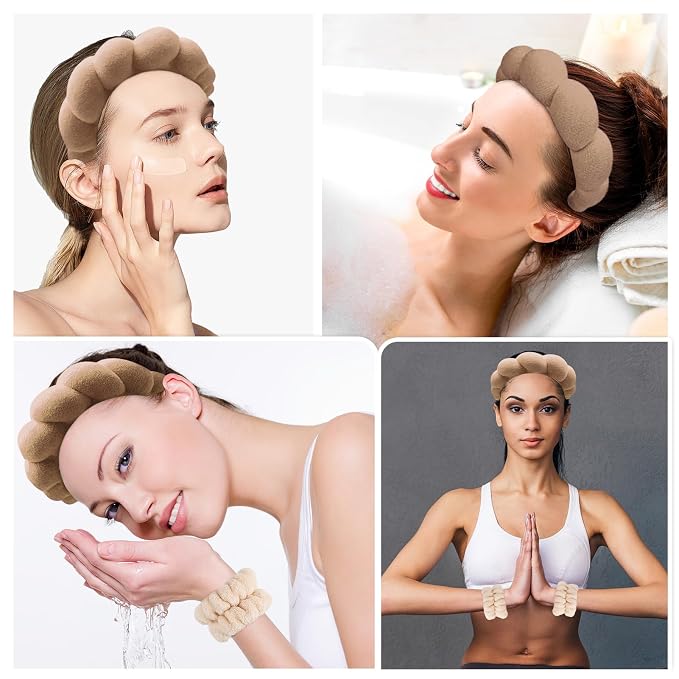 Zkptops Spa Headband for Washing Face Wristband Set Sponge Makeup Skincare - Image 4