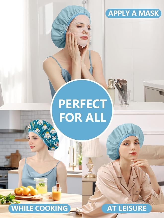 Years calm Shower Caps for Women Reusable Waterproof, Double Layer Waterproof - Image 8