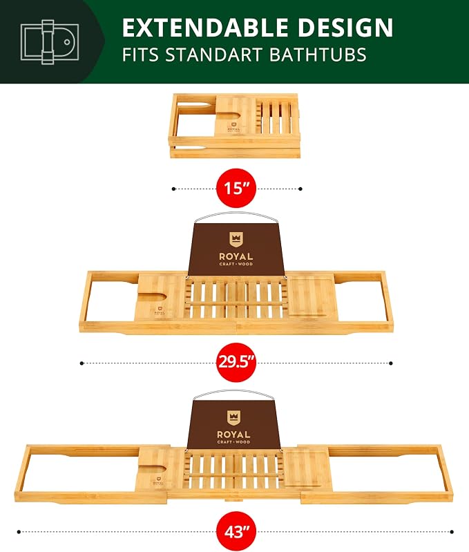 ROYAL CRAFT WOOD Premium Foldable Bathtub Tray Caddy - Image 5