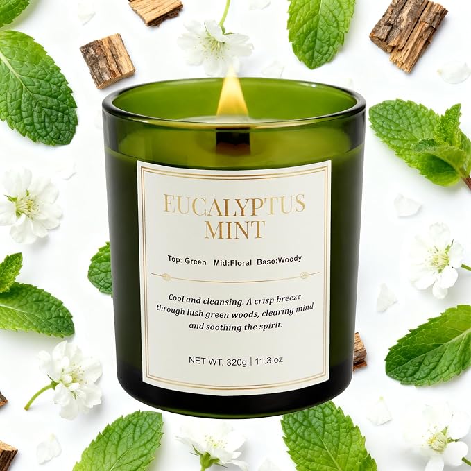 2 Pack Candles for Home Scented, Wood Wick Eucalyptus Mint Scented Candle - Image 2