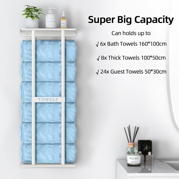 STWWO Wall Towel Rack for Rolled Towels, Towel Storage for Small Bathroom Can - Image 2