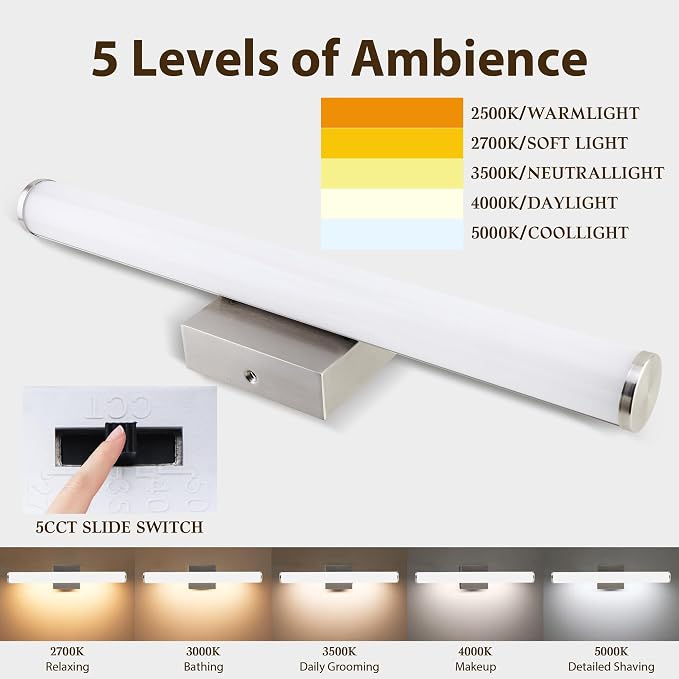Bathroom Light Fixtures Over Mirror 22IN, 19W 5CCT Dimmable Modern Vanity Lights - Image 5
