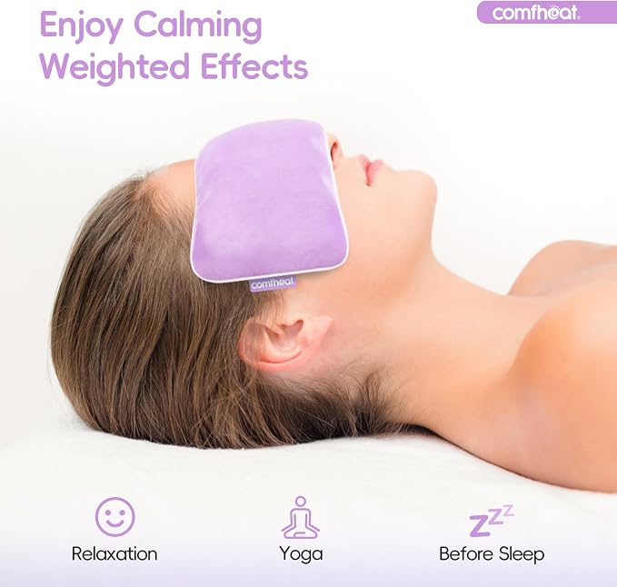 Lavender Weighted Eye Pillow for Yoga, Microwavable Moist Heat Eye Compress Mask - Image 2