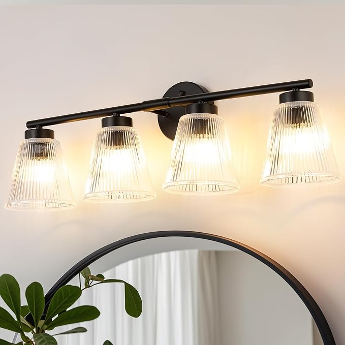 OCIOC Bathroom Vanity Light, 4-Light Modern Matte Black Wall Sconce by ocioc