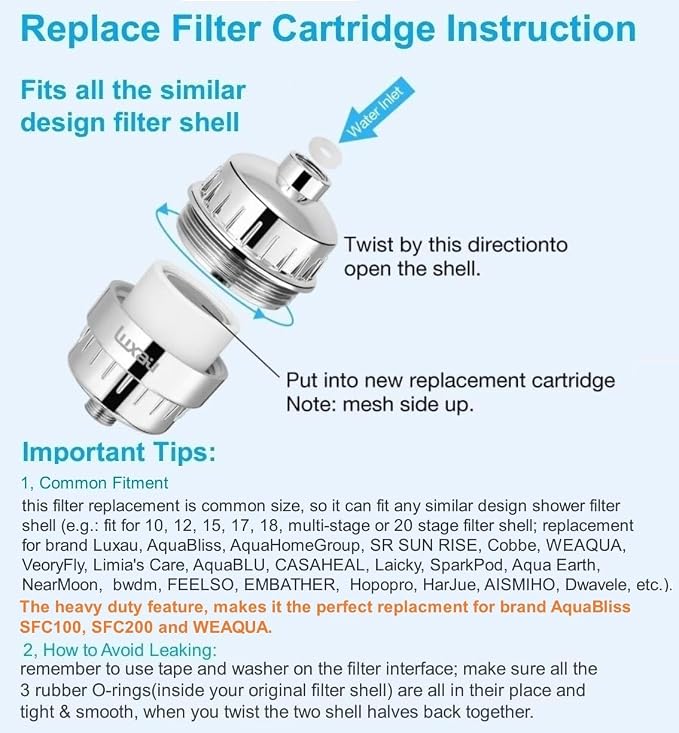 Heavy Duty Shower Filter Replacement Cartridge 2 Pcs, Shower Head Filter Refill - Image 5