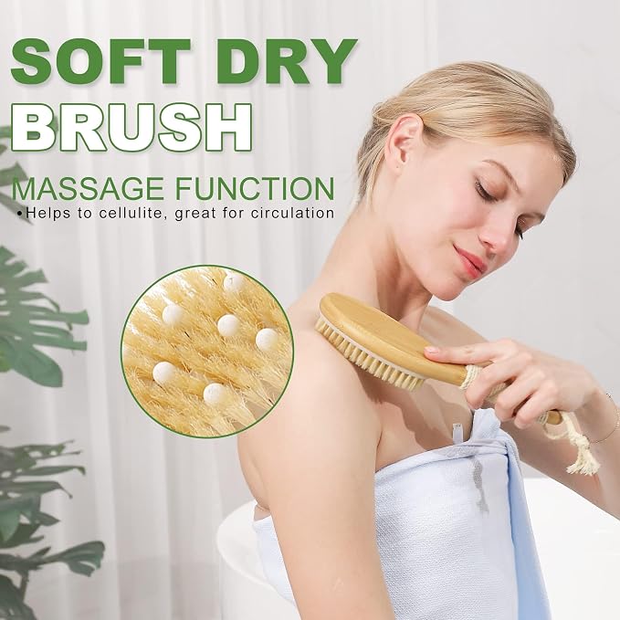 Dry Brushing Body Brush, Natural Boar Bristle Dry Brush, Bamboo Exfoliating Body - Image 3