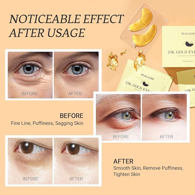 PEAUAMIE Under Eye Patchs 24k Gold Eye Mask and Hyaluronic Acid and Rose - Image 5