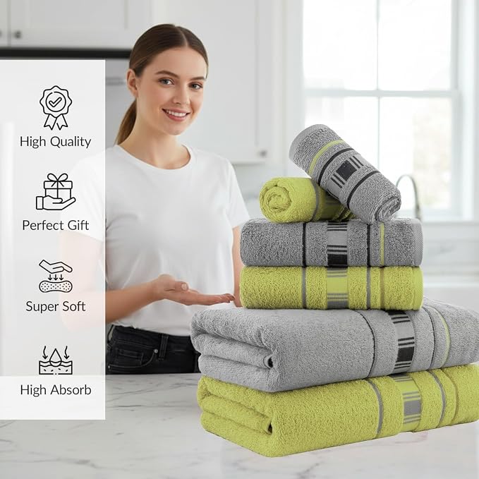CASA COPENHAGEN X Line 6Pcs 100% Egyptian Cotton Large Designer Towels Gift - Image 3