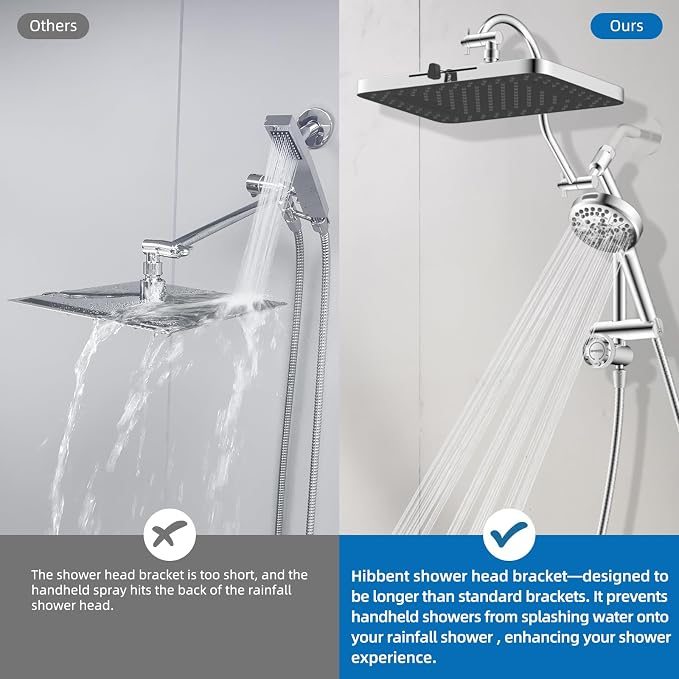Hibbent cUPC Certified 13'' Shower Head Combo, High Pressure 5 Spray Rainfall - Image 6