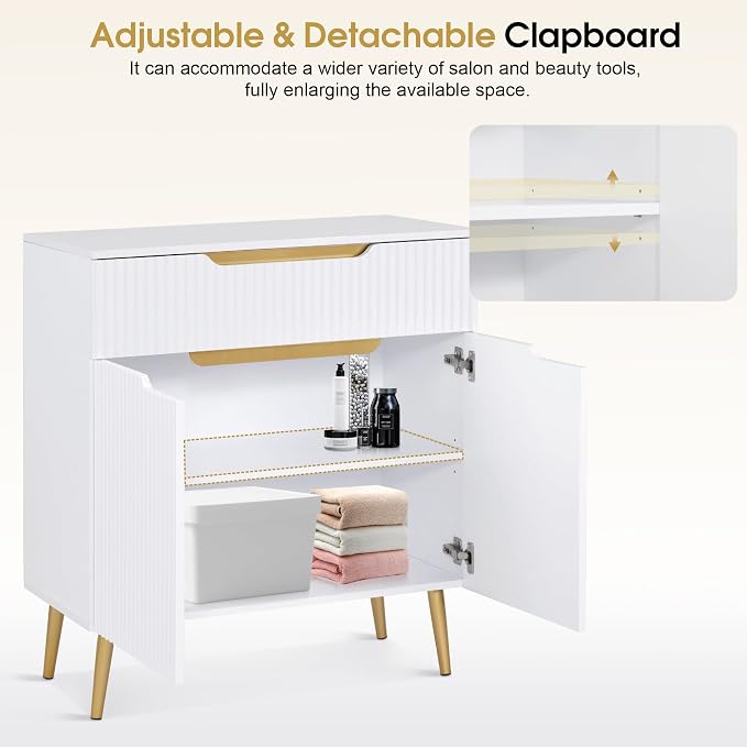 BarberPub Barber Station with Drawer & Cabinet, Beauty Salon White Storage - Image 6