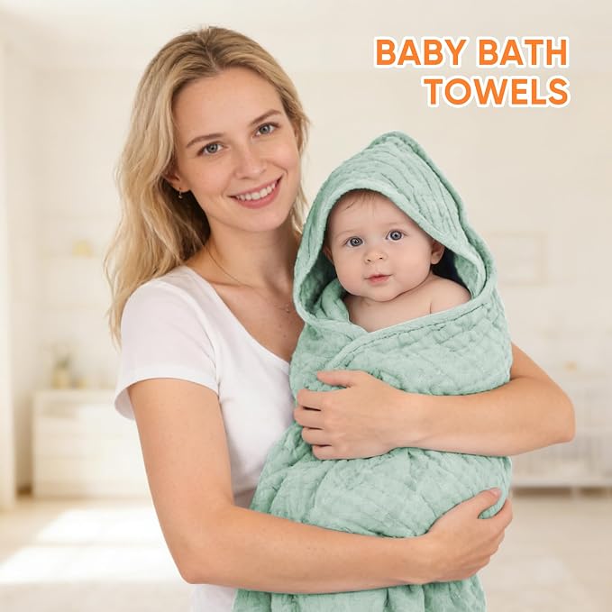MIGIOL Muslin Hooded Baby Towels 100% Cotton ，Super Soft Muslin Baby Bath Towel - Image 8