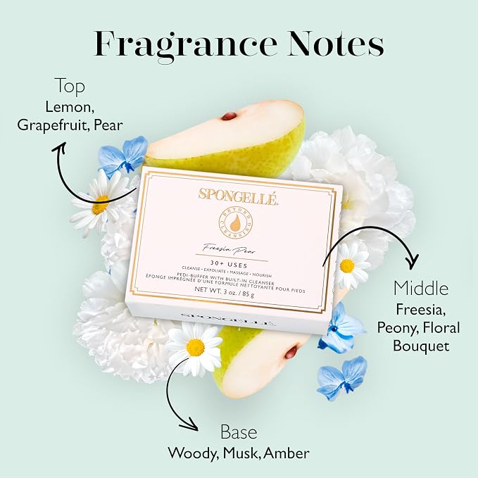 Spongellé Freesia Pear Pedi Buffer Bath Sponge | Exfoliating Foot & Heel Scrub - Image 3