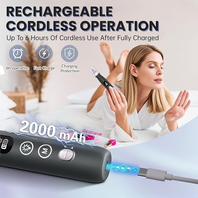 Electric Nail Drill, Cordless 2000 mAh Rechargeable Portable Nail File 12 in 1 - Image 3