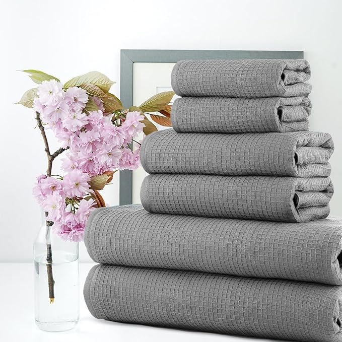CASA COPENHAGEN Waffle 6Pcs 100% Egyptian Cotton Large Designer Towels Gift - Image 3