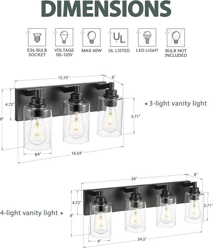 4-Light Bathroom Light Fixtures, Modern Vanity Lighting Fixtures Over Mirror - Image 4