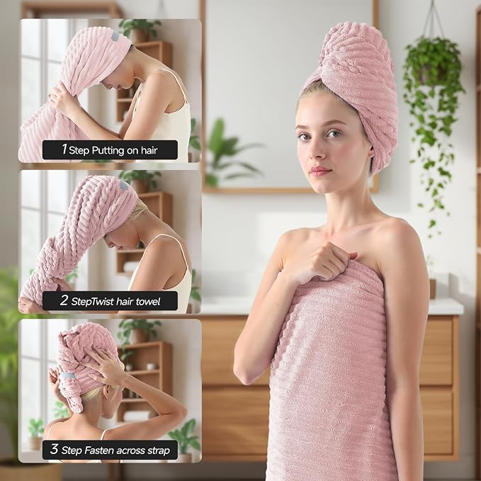 REDKISS Pink Microfiber Bath Towels Set 8 Piece - Image 4