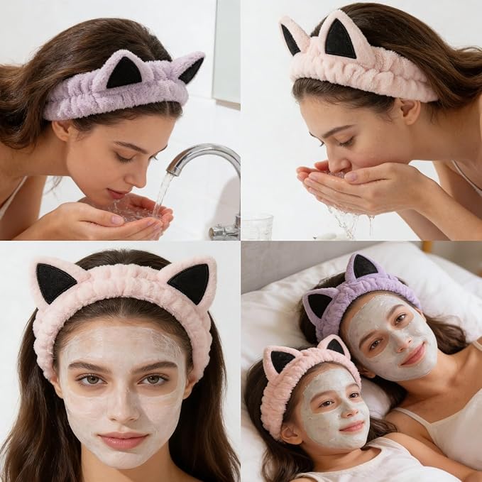 2 PCS Cute Cat Ear Spa Headband - Image 4