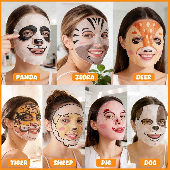 7 Packs Cute Animal Character Design Facial Masks, Deep Hyrating Spa Masks - Image 5