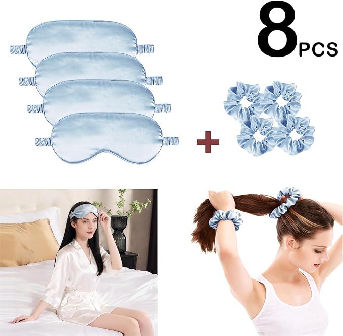 Satin Eye Mask 8Pcs Silk Sleep Masks Silky Blindfold Eyeshade Blackout Eyes - Image 2
