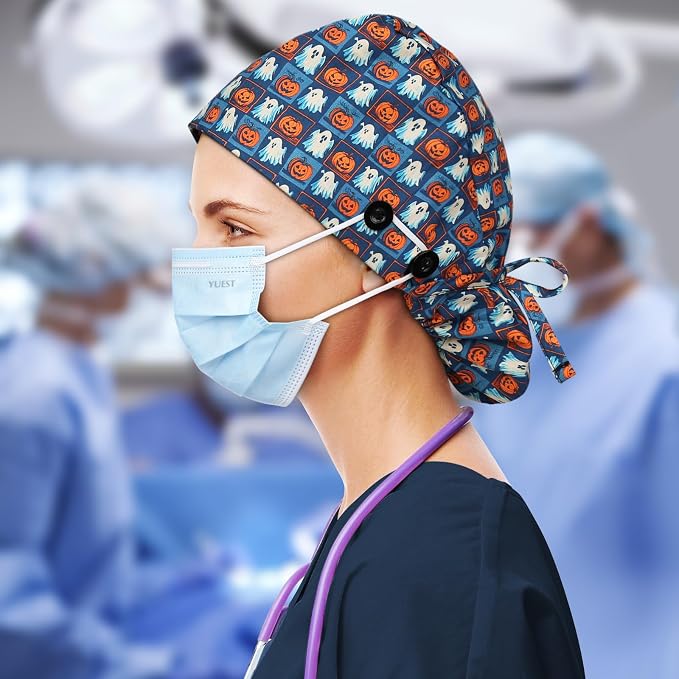 Satin Lined Scrub Caps with Buttons & Sweathand, Surgical Caps - Image 5