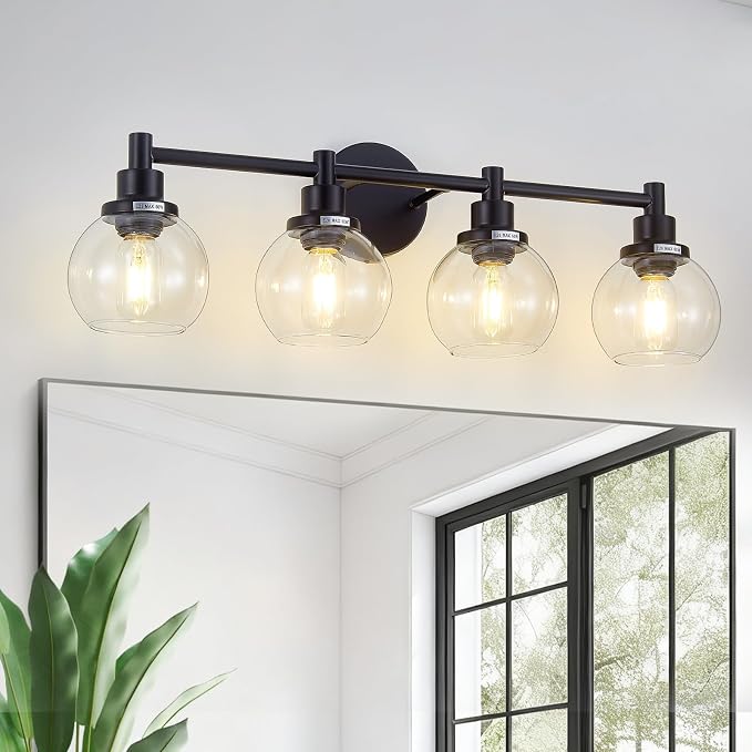 4-Light Bathroom Light Fixture Black Vanity Lights Over Mirror Modern Wall by Zqoyn
