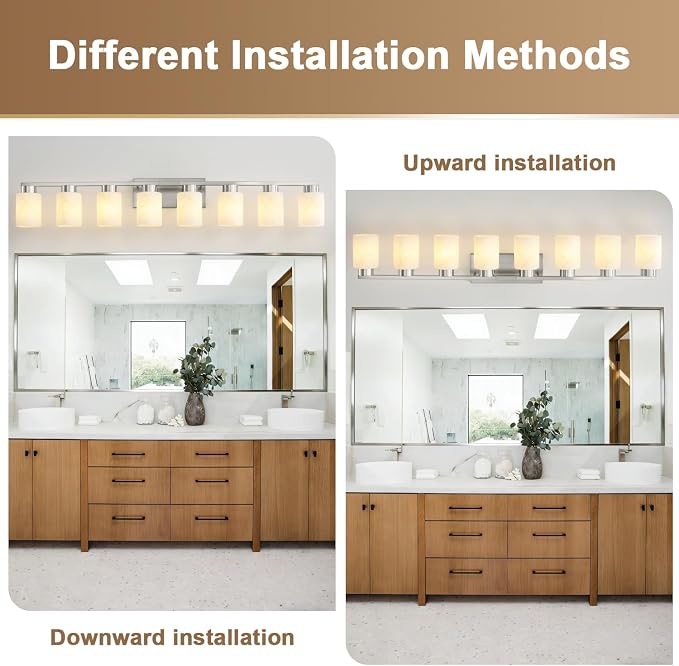 8-Light Bathroom Light Fixtures, Modern Vanity Lights, Brushed Nickel Metal - Image 6
