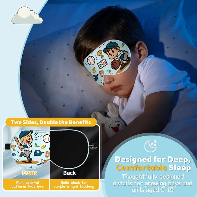 Kids Silk Sleep Mask – 100% Mulberry Silk Eye Cover, Kid Eye Mask - Image 4