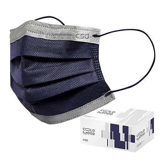 CSD Colo 50 Pcs Navy Blue Disposable Face Masks, 3 Ply Adult Mask by CSD