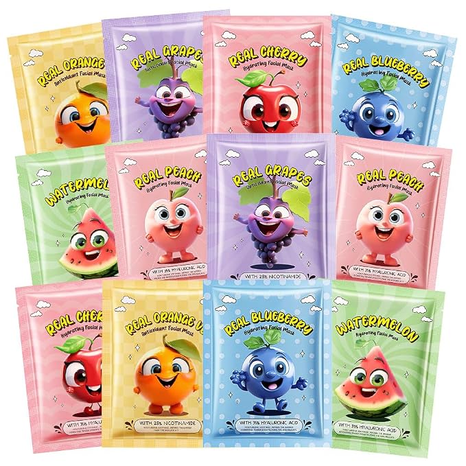 Kaely 12 Pack Fruit Face Masks for Kids, Kids Face Mask Spa Day Kit Supplies by KaelyCosmetics