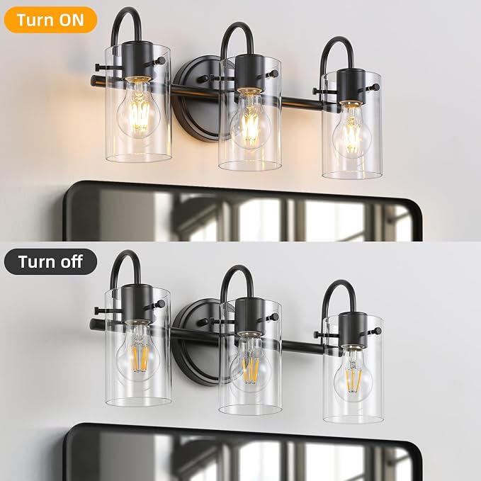 3 Lights Vanity Lights, Matte Black Bathroom Wall Light Fixtures over Mirror - Image 2