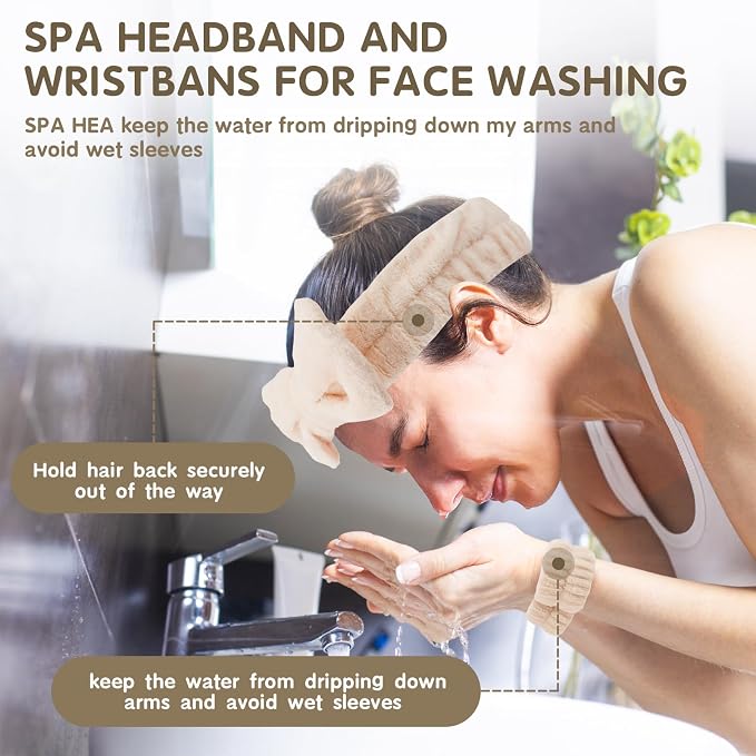 WSYUB Spa Headband and Wristband Set, Face Wash Headband, Makeup Skincare - Image 2
