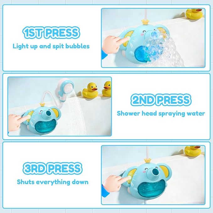 Bath Toys Light Up Elephant Baby Bubble Bath Toys 2 in 1Bath Bubble Machine - Image 4