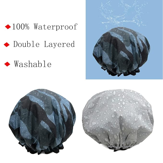 Shower Cap for Women Men Shower Hat Waterproof-Double Layer-Reusable Elastic - Image 3