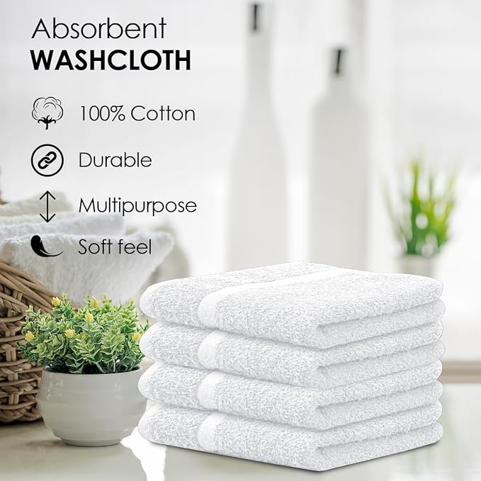Avalon Towels Cotton Washcloths 24-Pack – 12 x 12 Inch White Super Soft & - Image 6