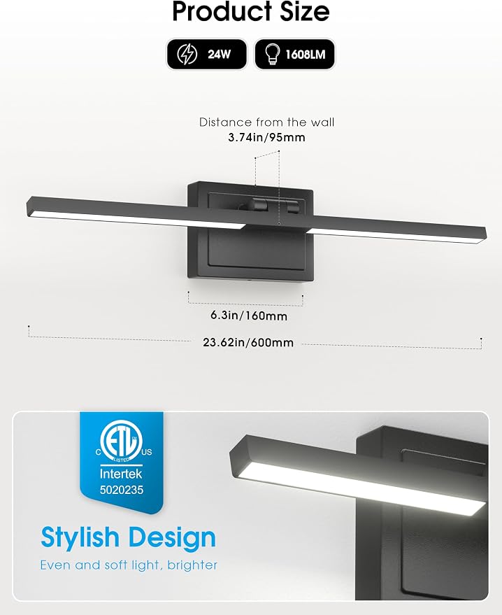 VOLISUN Bathroom Vanity Light 24 inch, 5CCT Dimmable, 24W LED Bathroom Light - Image 7