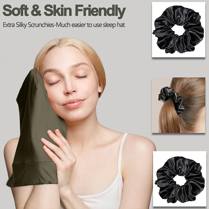 Sleep Cap Bonnet for Sleeping, Adjustable Cooling Ice Silk Lined Hair Bonnets - Image 7