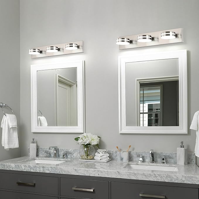 3-Light Bathroom Vanity Light, Brushed Nickel Bathroom Light Fixtures Over - Image 2