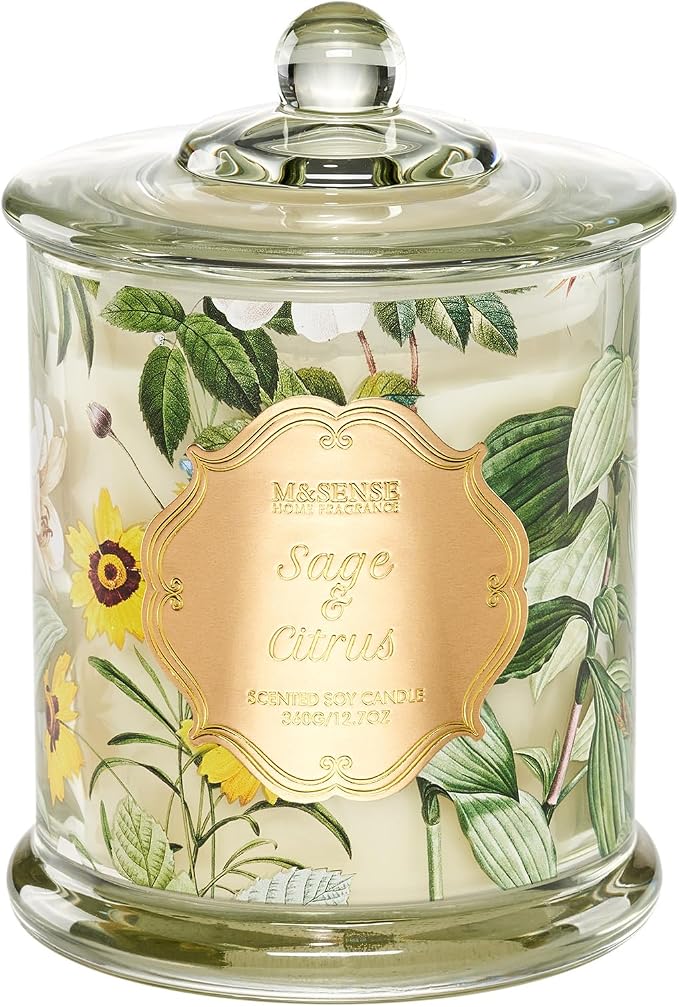 M&SENSE Sage Citrus Soy Candles, Natural Organic 2 Wick 12.7oz 75H Long Lasting by MSENSE