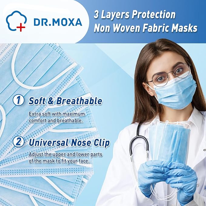 DR.MOXA 1000 Pack Disposable Medical Face Masks Breathable 3 Ply Masks - Image 3