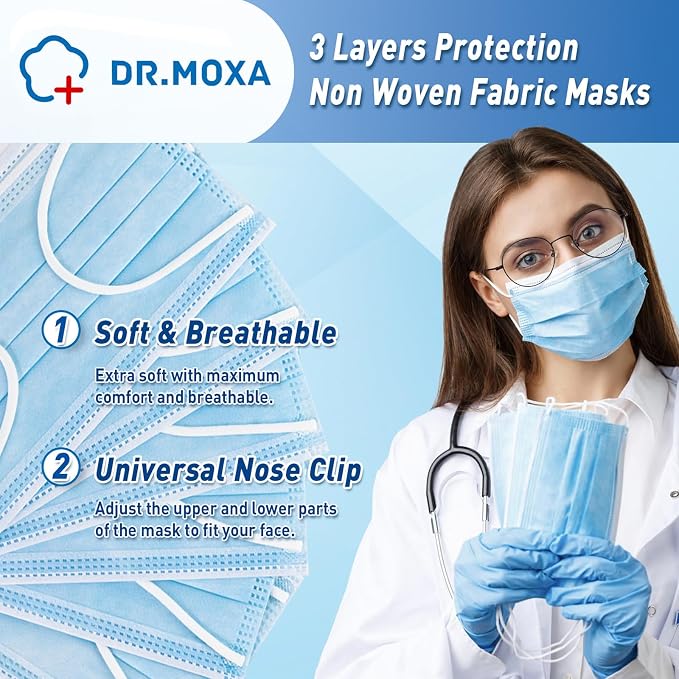 DR.MOXA 50 Pack Disposable Face Masks, Medical Grade 3 Ply Masks - Image 3