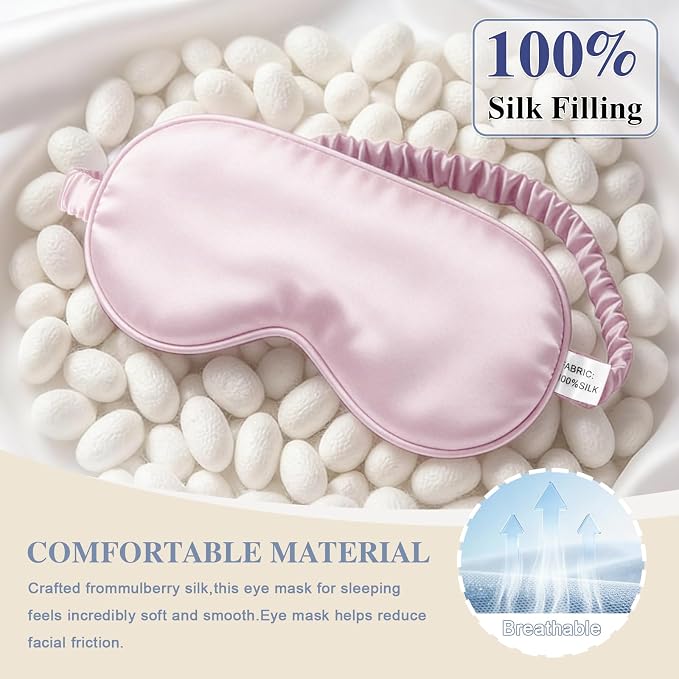 Silk Sleep Mask, Eye Mask for Sleep Women Men, Mulberry Sleeping Mask - Image 3