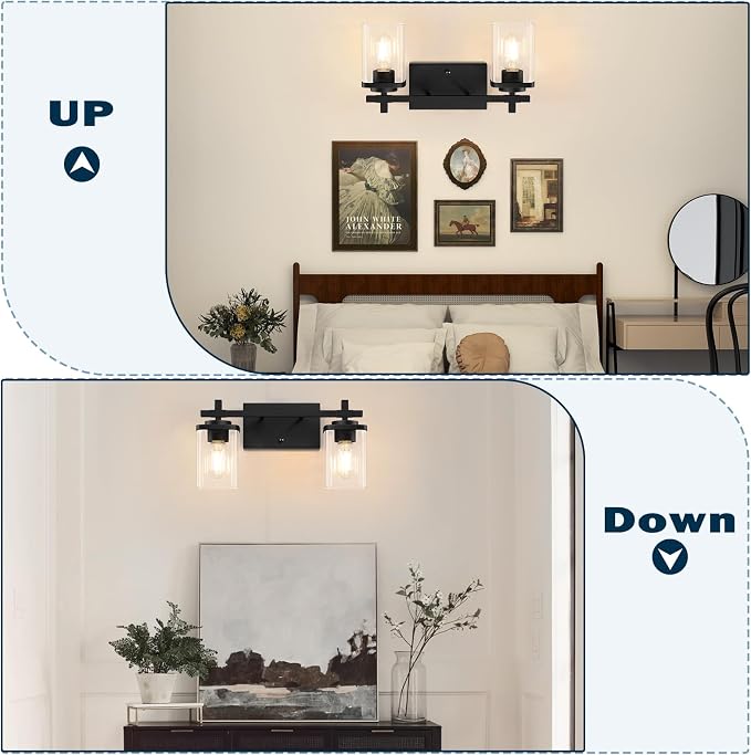 2-Lights Bathroom Vanity Lights, Matte Black Vanity Light Fixtures Over Mirror - Image 4