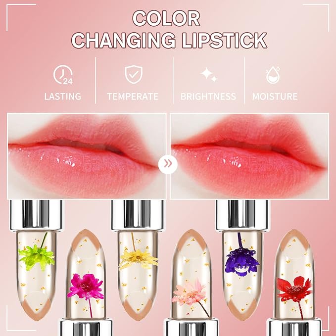 BestLand 3 Pcs/Set Flower Jelly Lipstick Set Temperature Change Moisturizer - Image 9