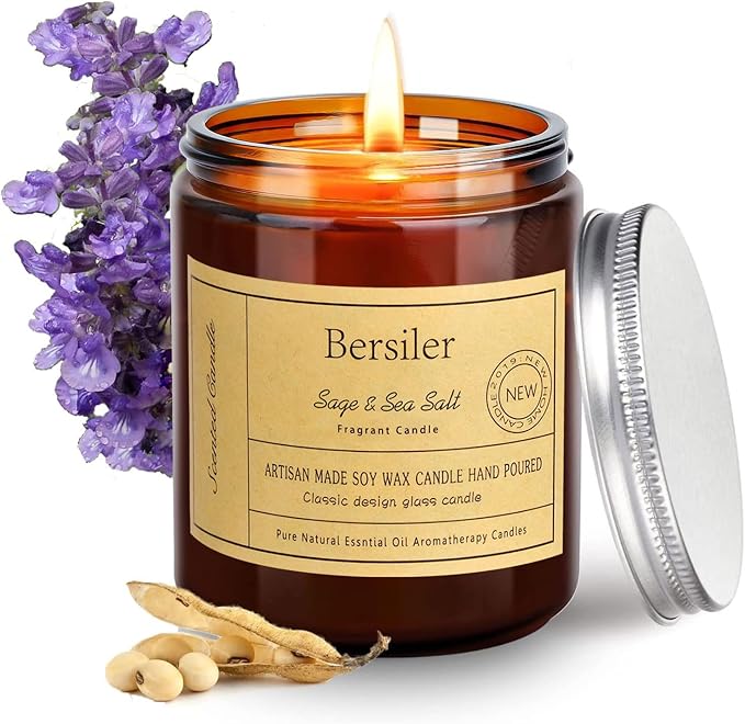 Aromatherapy Candles, Scented Candles, 7 OZ Sage Sea Salt Candles, Stress by BERSILER