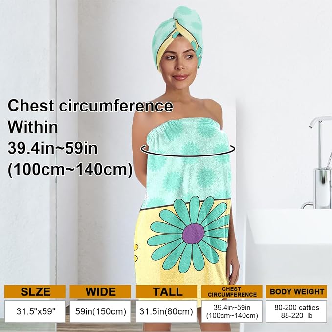 Women’s Spa Wrap Towel and Hair Drying Cap Set – Floral Quick-Dry Bath Wrap - Image 3
