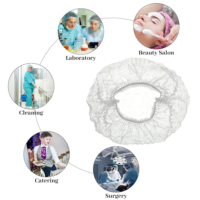 100 Pcs Disposable Nonwoven Bouffant Caps 21 Inch Hair Net Elastic Cap Hair - Image 6