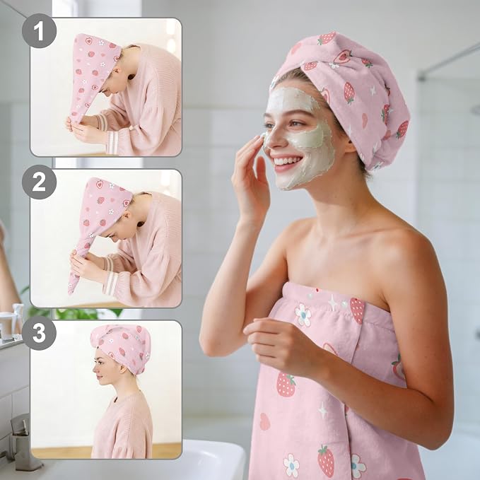 Absorbent Bath Towel Wrap Set for Women, Microfiber Shower Robe Body Towel - Image 6
