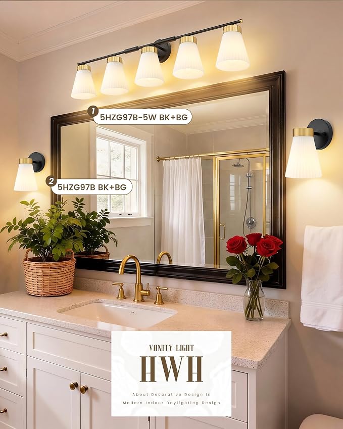 Bathroom Wall Sconces, HWH 5-Light Wall Mount Lighting Fixtures - Image 7