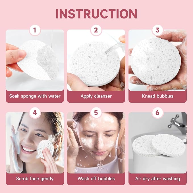100 Count Compressed Facial Sponges 100% Natural Cellulose Eco-Friendly Makeup - Image 2