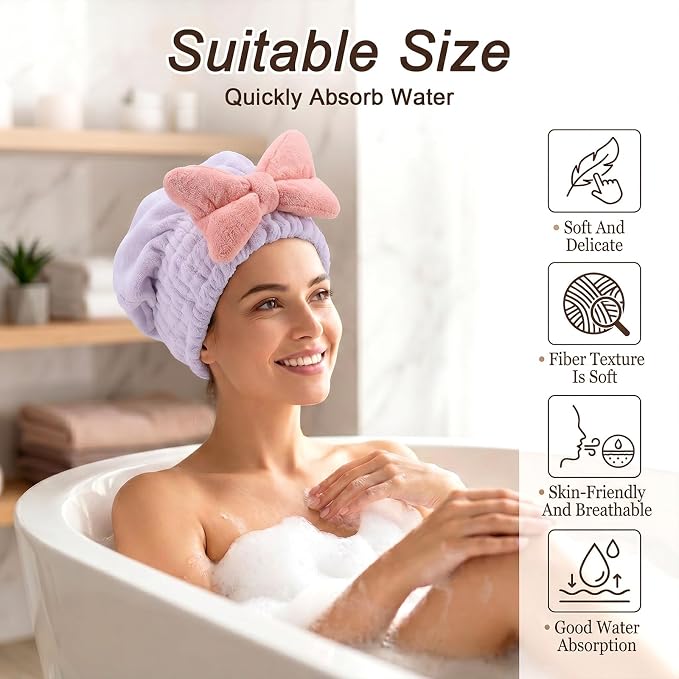 2Pcs Skin-Friendly Hair Drying Cap Quick-Drying Hair Towel Cap Microfiber - Image 5